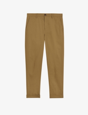 Ted Baker Mens Brown-tan Straight-leg Stretch Cotton Cargo Trousers