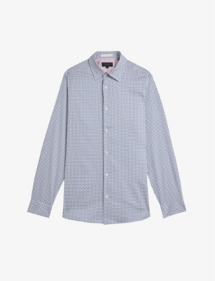 Shop Ted Baker Men's Lt-blue Conifur Regular-fit Stretch-cotton Shirt