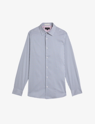 Ted Baker Conifur Geo Print Stretch Cotton Button-up Shirt In Lt-blue