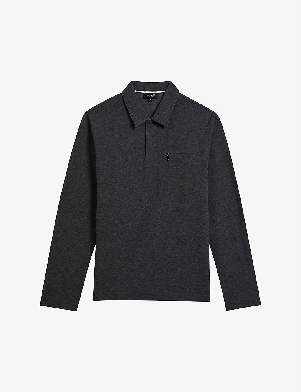 Ted Baker Wavelo Logo-appliqué Long-sleeved Cotton Polo Shirt In Grey-marl