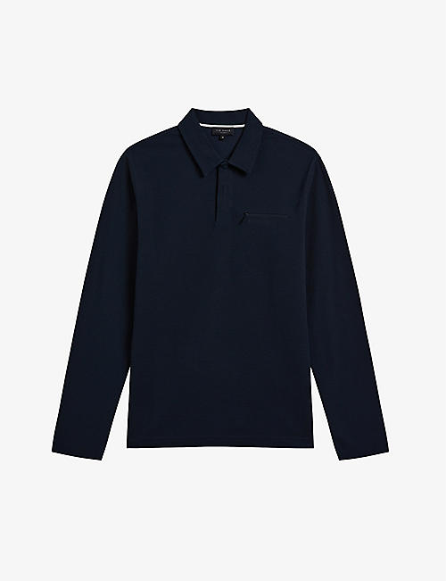 TED BAKER: Wavelo logo-appliqué long-sleeved cotton polo shirt