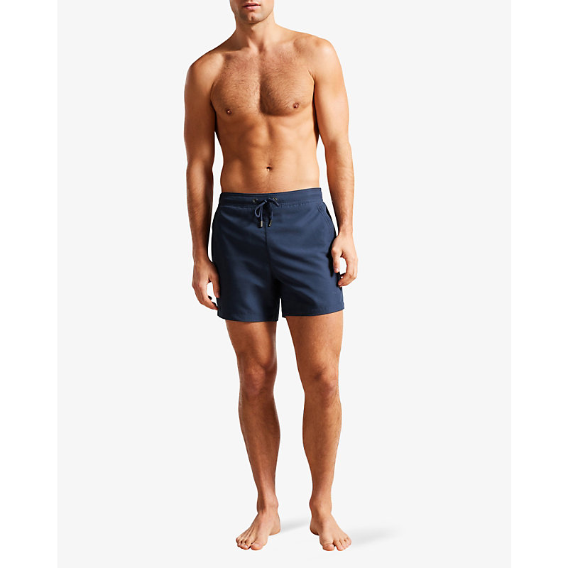 Shop Ted Baker Men's Navy Hiltree Logo-embossed Woven Swim Shorts