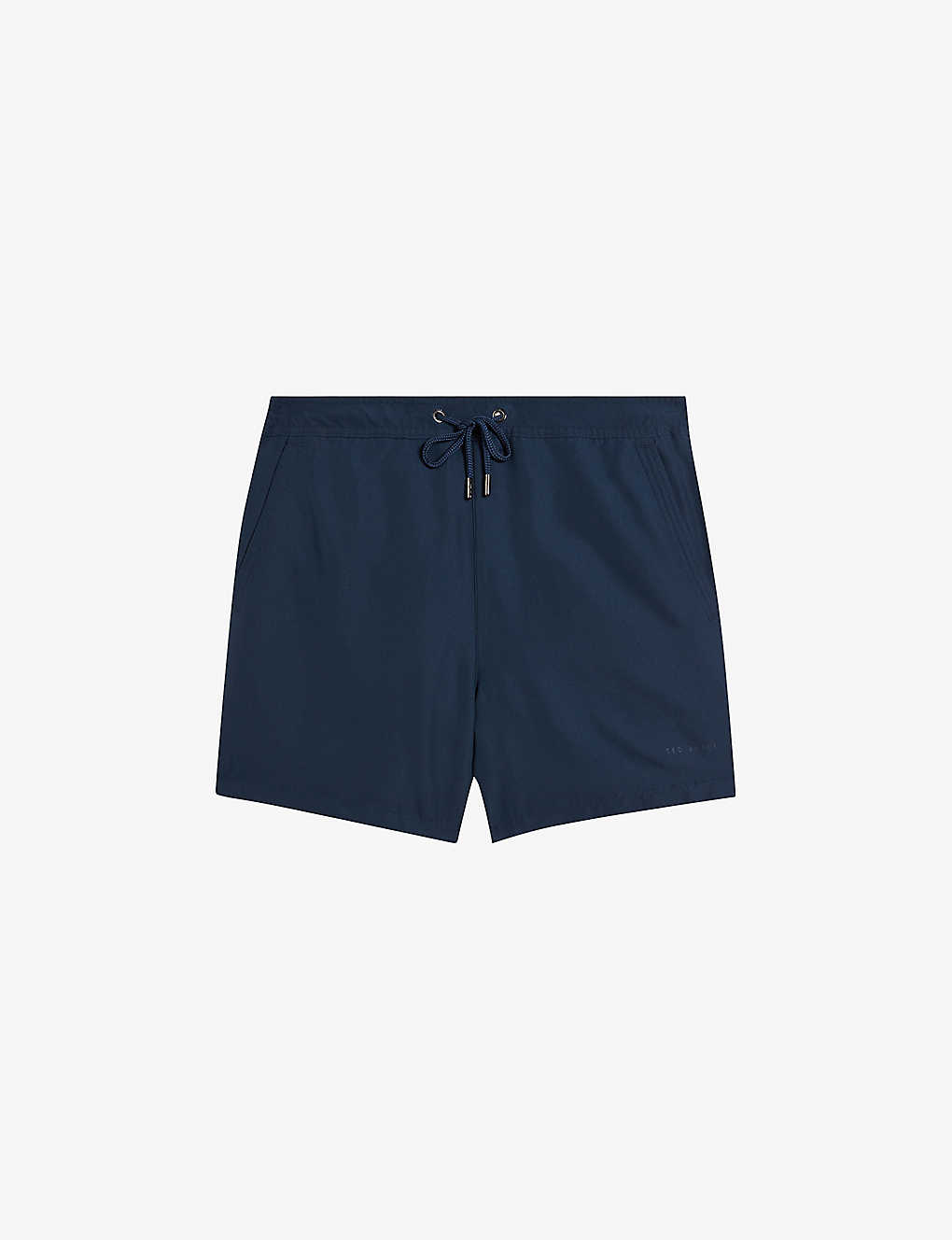 Shop Ted Baker Mens Navy Hiltree Logo-embossed Woven Swim Shorts