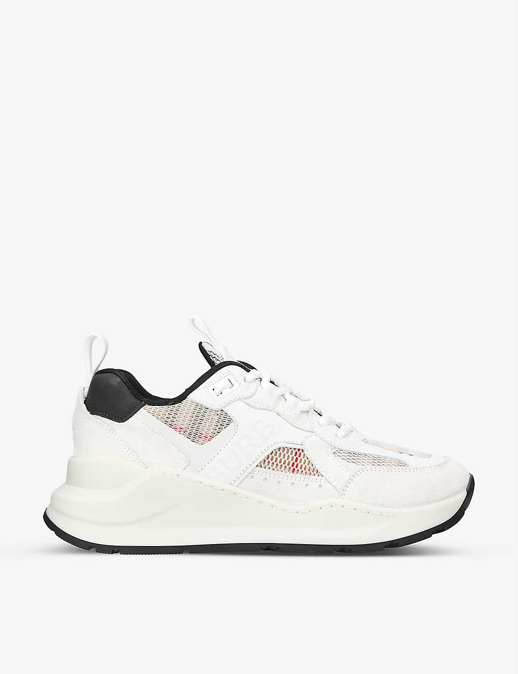 Shop Burberry Sean Check-print Suede Trainers In White