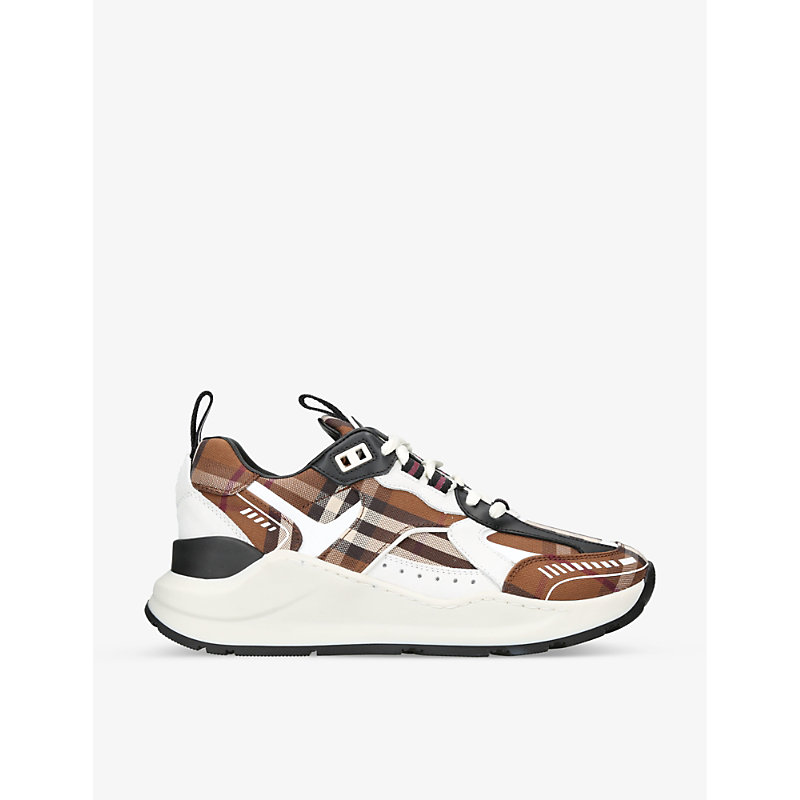 Shop Burberry Women's Brown/oth Sean Check-print Suede Trainers