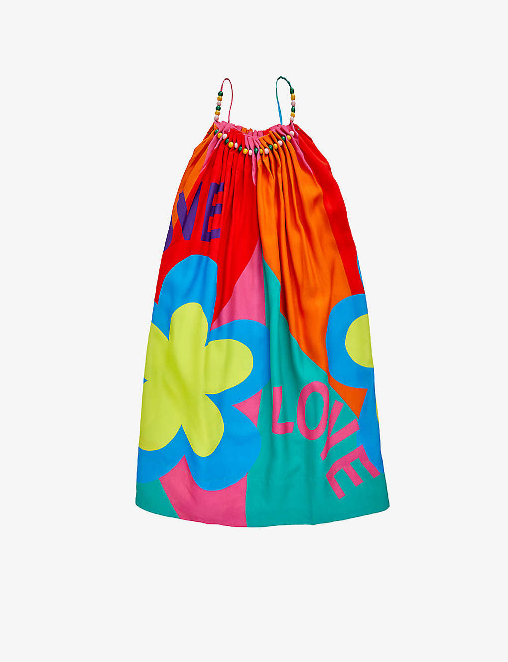 Stella Mccartney Kids' Girl's Pleated & Beaded Multicolor Love-print Dress In Multicolor/multicolo