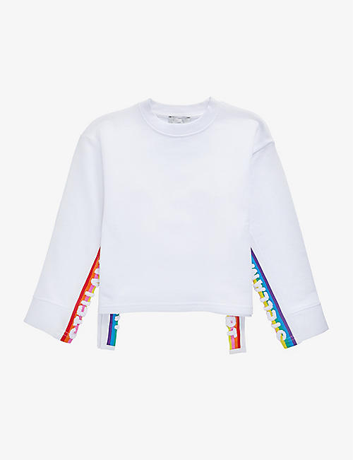 STELLA MCCARTNEY: Rainbow-tape logo-appliqué cotton sweatshirt 4-16 years