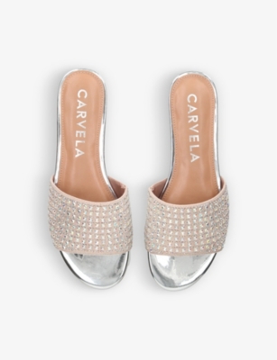 Shop Carvela Kianni Crystal-embellished Flat Woven Sandals In Nude (lingerie)