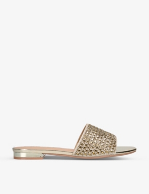 Carvela Womens Gold Kianni Crystal-embellished Flat Woven Sandals