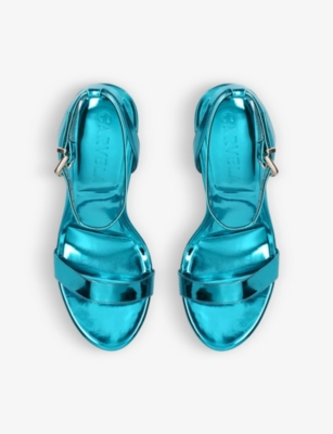 Shop Carvela Women's Blue Idol 100 C-stud Metallic Faux-leather Heeled Sandals