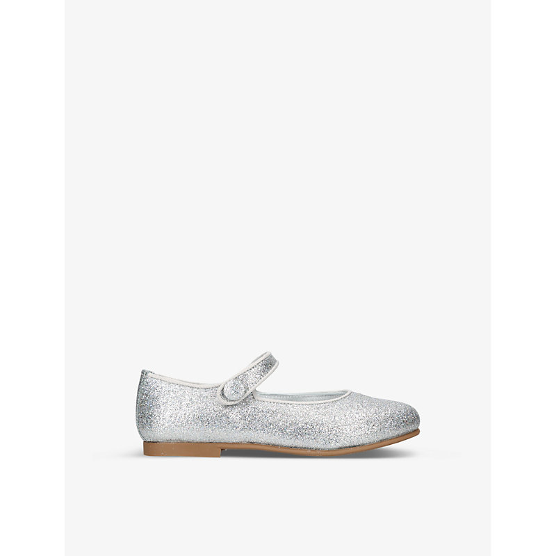 Papouelli Girls Silver Kids Glittery Leather Pumps 5 Years