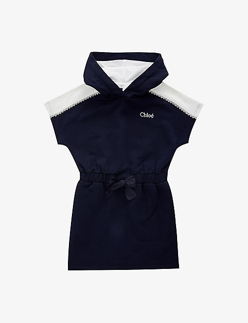 CHLOE: Hooded logo-embroidered cotton-jersey dress 6-14 years