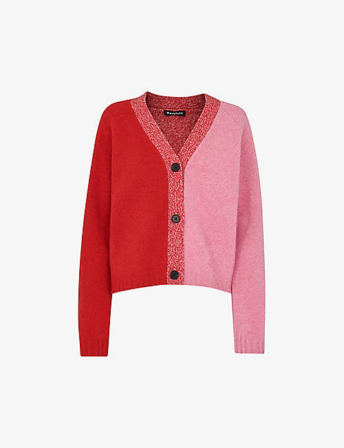 WHISTLES: Mouline colour-block wool cardigan