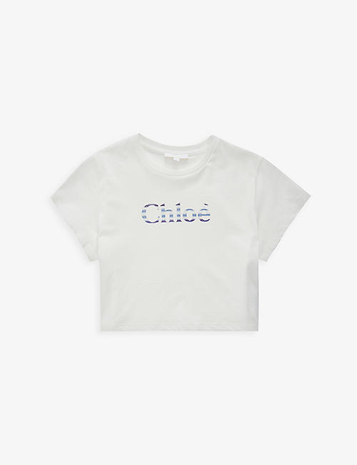 CHLOE: Logo-print cropped cotton-jersey T-shirt 4-12 years