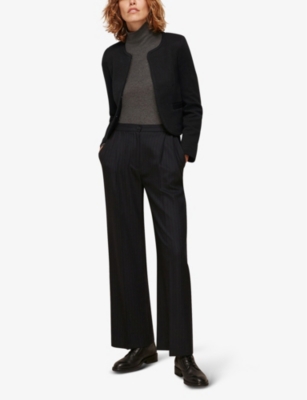 Whistles Womens Black Collarless Long-sleeved Cotton-jersey Jacket In Black
