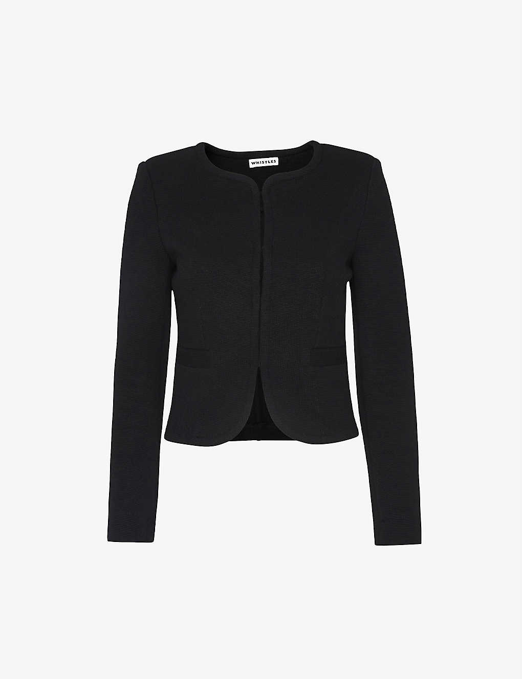 Whistles Womens Black Collarless Cropped Cotton-jersey Jacket