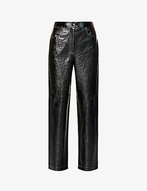 KITRI: Janice straight-leg mid-rise faux-leather trousers