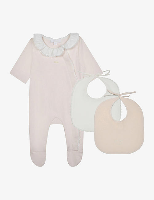 CHLOE: Logo-embroidered cotton babygrow and bibs set 1-6 months