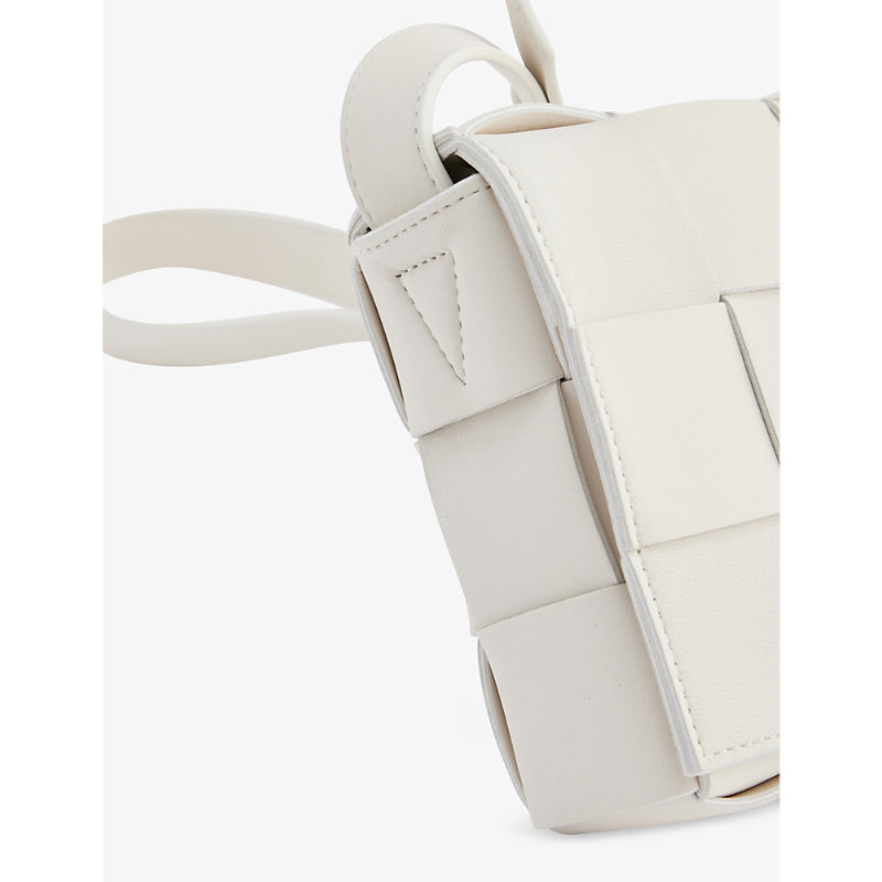Shop Bottega Veneta Womens White-silver Cassette Intrecciato Small Leather Cross-body Bag