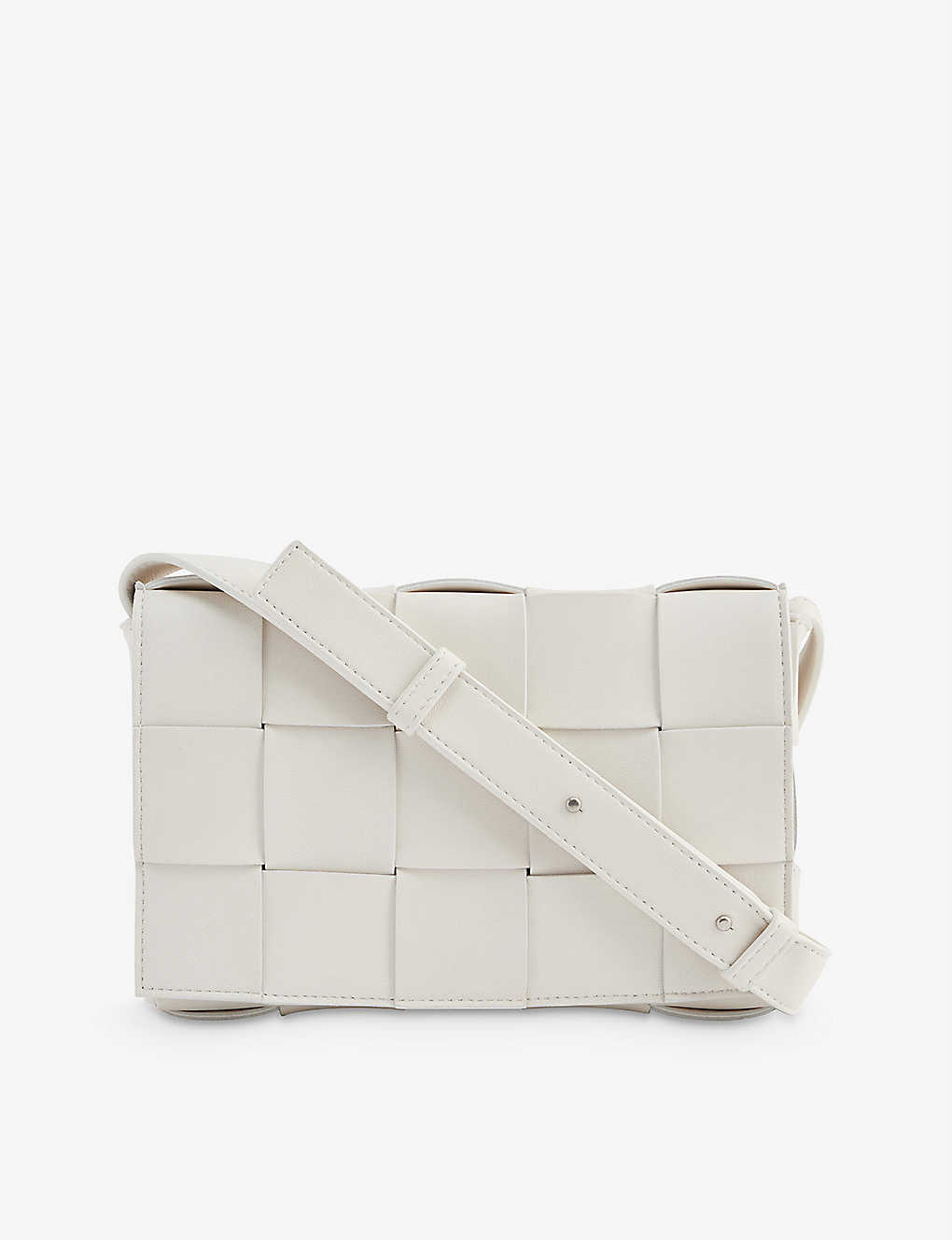 Bottega Veneta Womens White-silver Cassette Intrecciato Small Leather Cross-body Bag