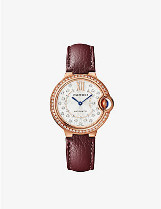 CARTIER: CRWJBB0084 Ballon Bleu de Cartier rose-gold, 0.79ct diamond, 0.36ct sapphire and leather automatic watch