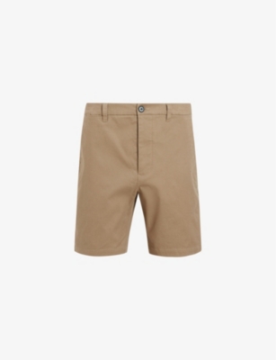 Shop Allsaints Men's Moorland Brown Neiva Mid-rise Cotton-blend Shorts
