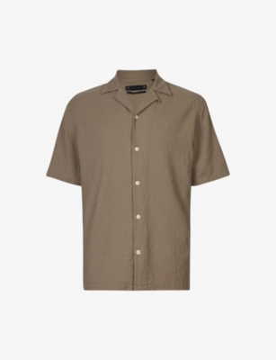 Allsaints Mens Earthy Brown Mattole Relaxed-fit Stretch Organic-cotton Shirt