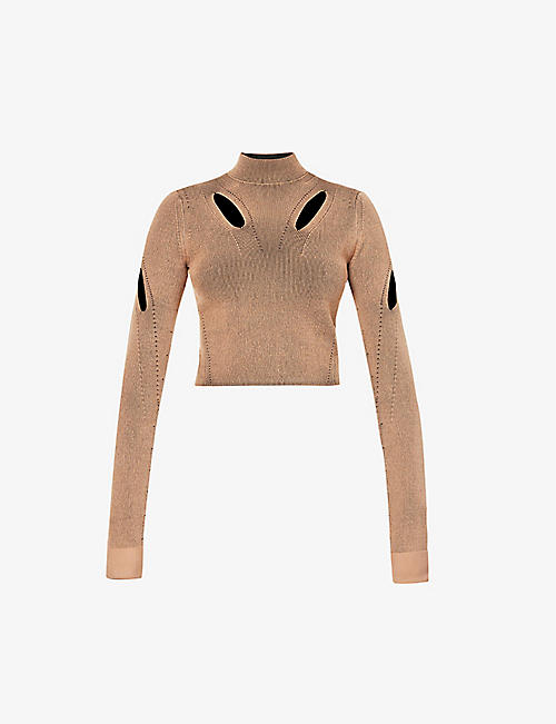 DION LEE: Cut-out slim-fit knitted top