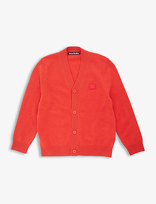 ACNE STUDIOS: Face brand-patch V-neck wool-knit cardigan 4-10 years