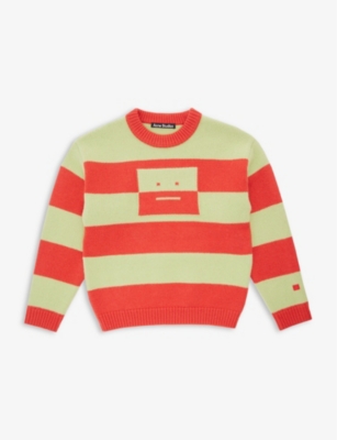 Acne Studios Knitted Wool Jumper In Sharp Red/pale Green
