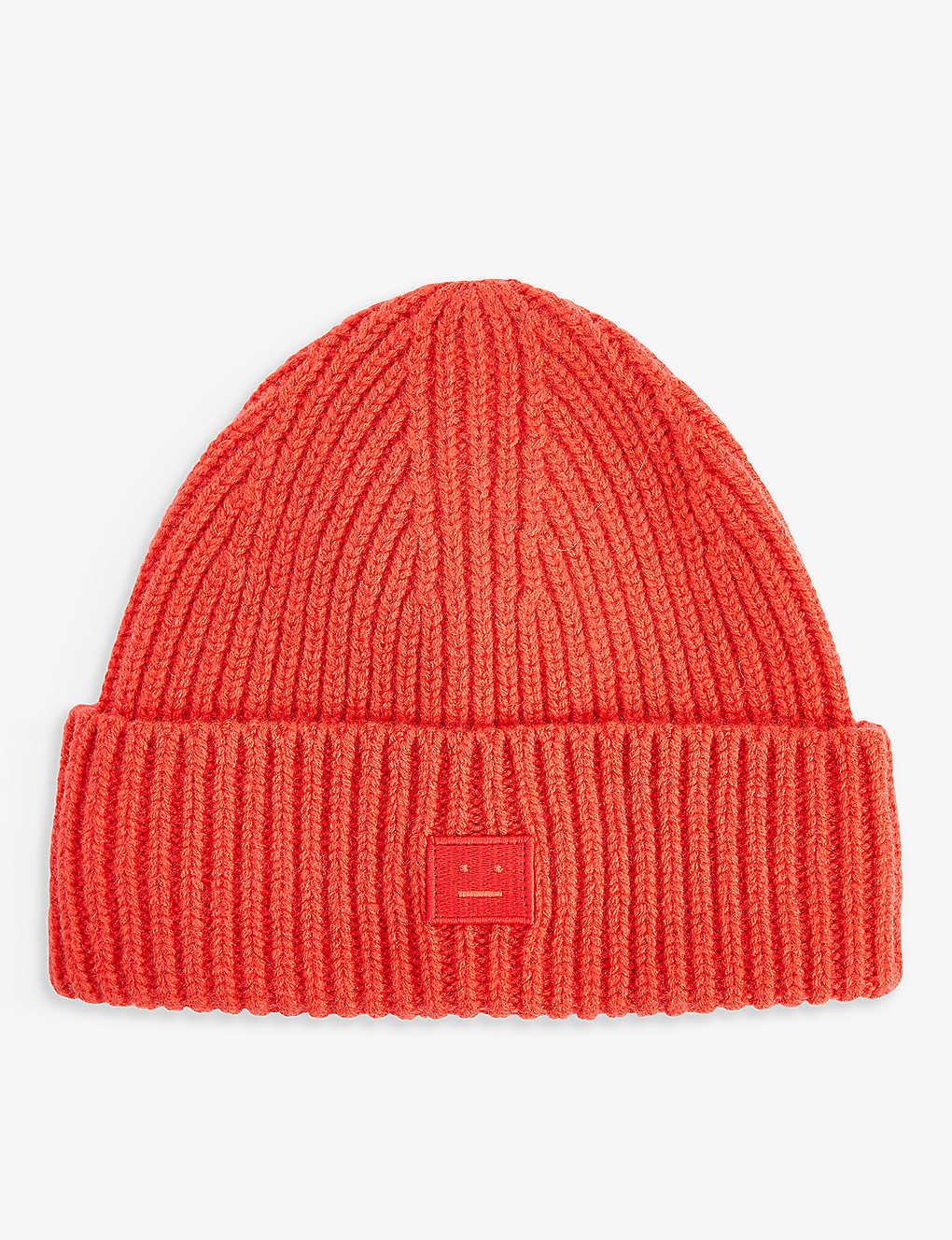 Acne Studios Girls Sharp Red Kids Face-patch Wool-knit Beanie Hat