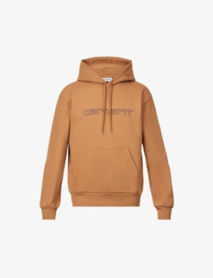 Carhartt Wip Mens Hamilton Brown Tobacco Elzy Logo-embroidered Relaxed-fit Cotton-blend Hoody