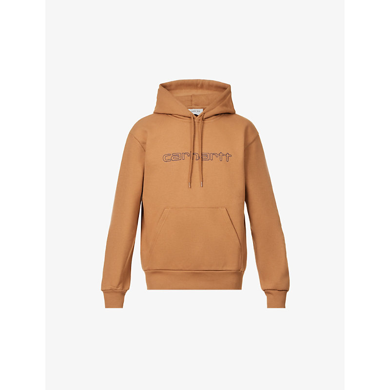 Carhartt Wip Mens Hamilton Brown Tobacco Elzy Logo-embroidered Relaxed-fit Cotton-blend Hoody