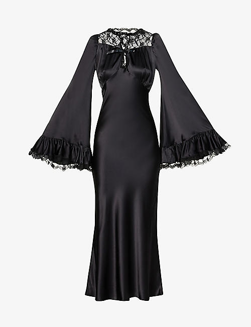 RODARTE: Bell-sleeve lace-trim silk maxi dress