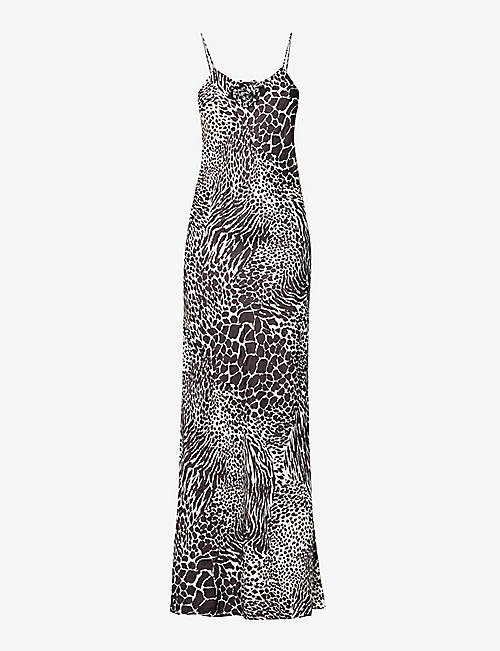 RODARTE: Zebra-print flower-brooch silk maxi dress