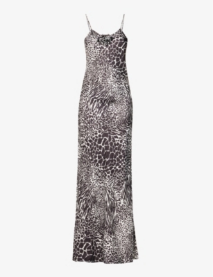 Shop Rodarte Women's Black Zebra-print Flower-brooch Silk Maxi Dress