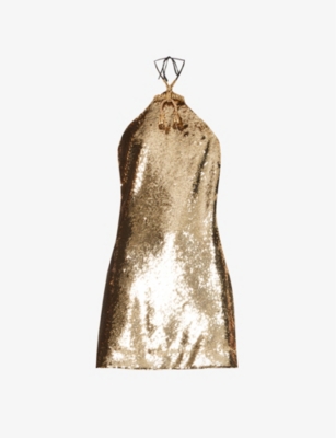 RODARTE: Bow and sequin-embellished halter neck mini dress