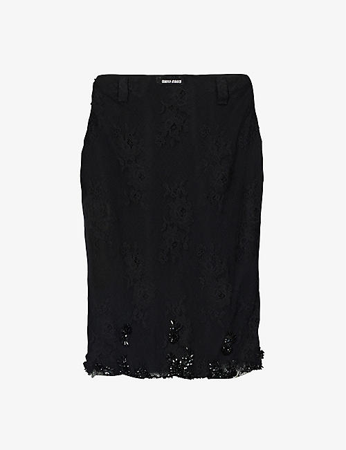 MIU MIU: Floral-lace high-waist cotton-blend midi skirt