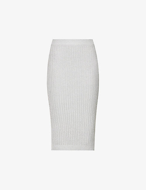MIU MIU: Lamé metallic stretch-knit midi skirt