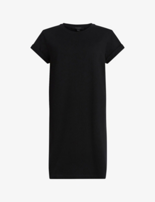 Shop Allsaints Anna Round-neck Organic-cotton Mini Dress In Black