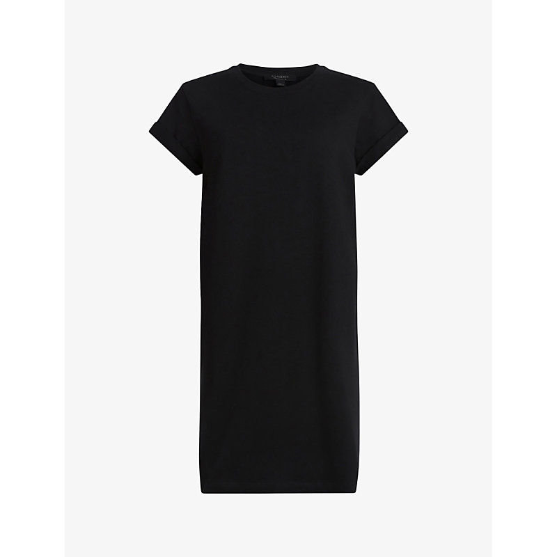 Shop Allsaints Anna Round-neck Organic-cotton Mini Dress In Black