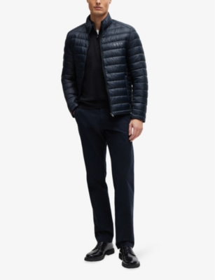 Shop Hugo Boss Mens Slim-fit Straight-leg Stretch-cotton Chinos Dark Blue