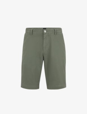 Hugo Boss Boss Mens Open Green Knee-length Slim-fit Stretch-cotton Gabardine Shorts