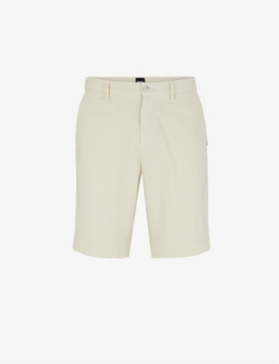 Hugo Boss Boss Mens Open White Knee-length Slim-fit Stretch-cotton Gabardine Shorts