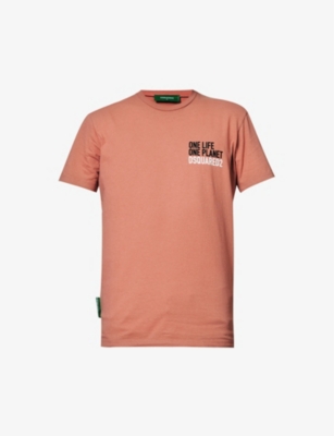 Dsquared2 Mens Rose Mens Sienna Rose One Life One Planet Ribbed-trim Cotton-jersey T-shirt