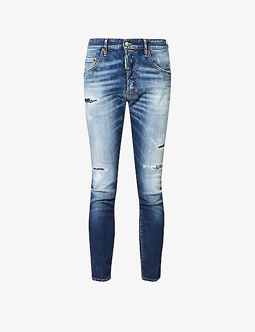 DSQUARED2: Skater distressed-panel straight-leg stretch-denim jeans