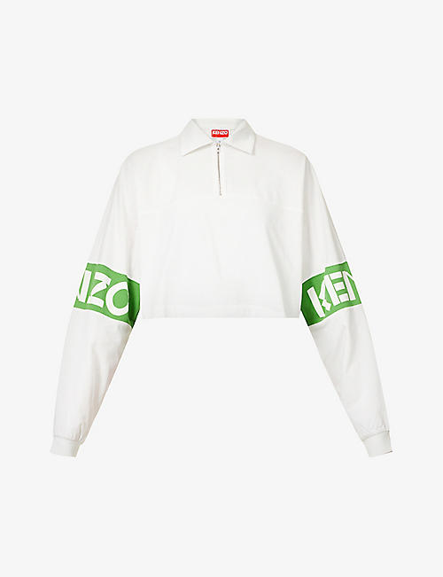 KENZO: Logo-panel long-sleeved cotton-jersey T-shirt