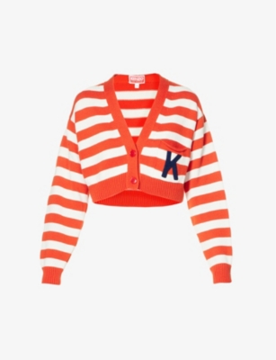 Kenzo Nautical Cotton Knit Cardigan In Medium Red