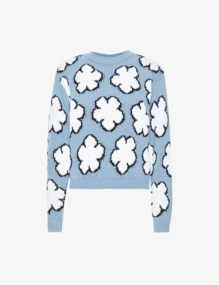 Kenzo Boke Flower Intarsia-knit Jumper In Cyan