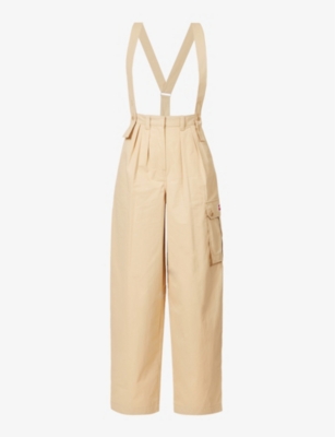 Kenzo Straight-leg Braces Cargo Trousers In Beige